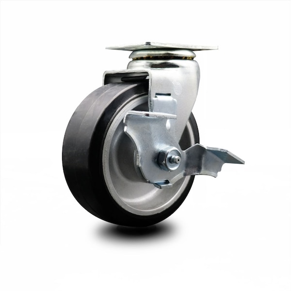 5 Inch Rubber on Aluminum Swivel Caster with Ball Bearing and Brake SCC